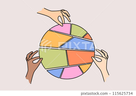 Hands of people with business diagram made from pieces, and doing team work together with colleagues 115625734