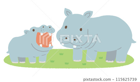 Loosely drawn hippo parent and child Loosely drawn hippo parent and child 115625739