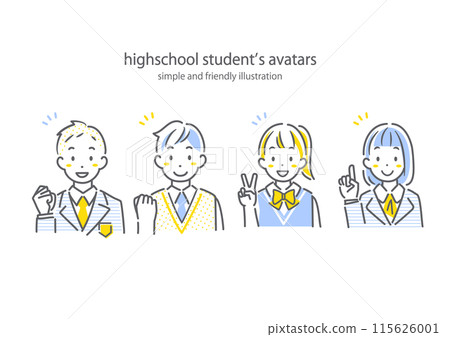 Positive high school student: simple and stylish line drawing illustration Positive high school student: simple and stylish line drawing illustration 115626001