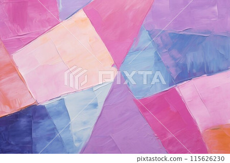 Abstract oil painting background banner) Design with purple, pink and blue triangles and squares. AI generated image 115626230