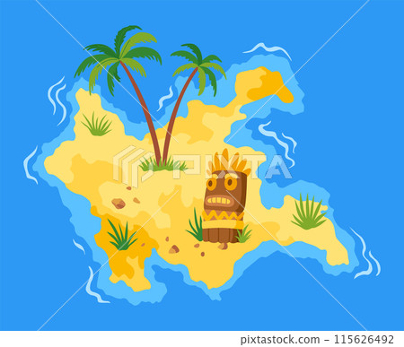 Pirate board game for children, hunting treasure. Treasure island hunt boardgame. Sea adventures printable activity. Vector cartoon illustration 115626492