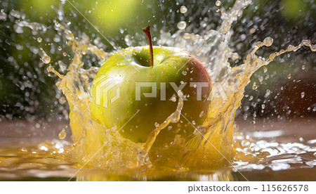 Green Apple Splashing Into the Water. Generative AI 115626578