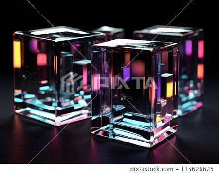 Close Up of Three Glass Blocks on a Table. Generative AI 115626625