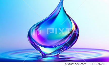 Abstract liquid glass shape with colorful reflections. Ribbon of curved water with glossy color wavy fluid motion. Chromatic dispersion flying and thin film spectral effect. 115626700