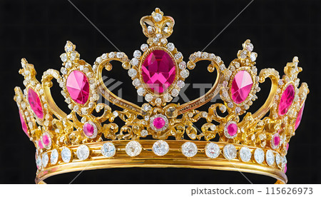 Elegant Gold Crown With Pink and White Stones. Generative AI Elegant Gold Crown With Pink and White Stones. Generative AI 115626973