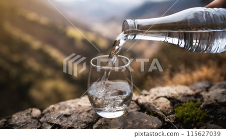 Person Pouring Water Into a Glass. Generative AI Person Pouring Water Into a Glass. Generative AI 115627039