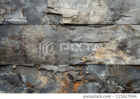 High detail textured stone wall with natural patterns and rustic appeal 115627084