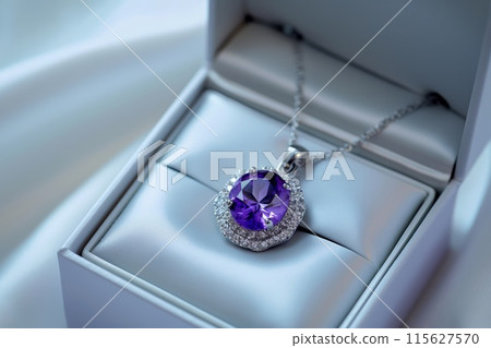 Elegant amethyst pendant necklace in gift box 115627570