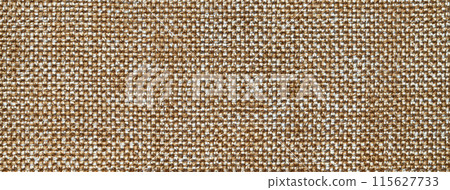 Texture brown background from woven textile with wicker pattern, macro. Structure vintage beige fabric 115627733