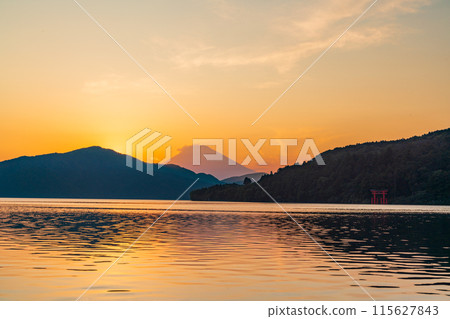 (Kanagawa Prefecture) Mount Fuji seen from Motohakone, sunset (Kanagawa Prefecture) Mount Fuji seen from Motohakone, sunset 115627843