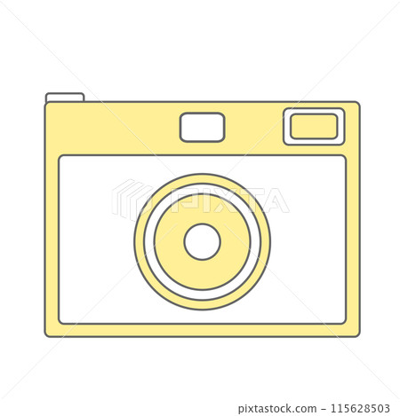 Camera icon. Simple line drawing illustration of a single-lens reflex camera Camera icon. Simple line drawing illustration of a single-lens reflex camera 115628503