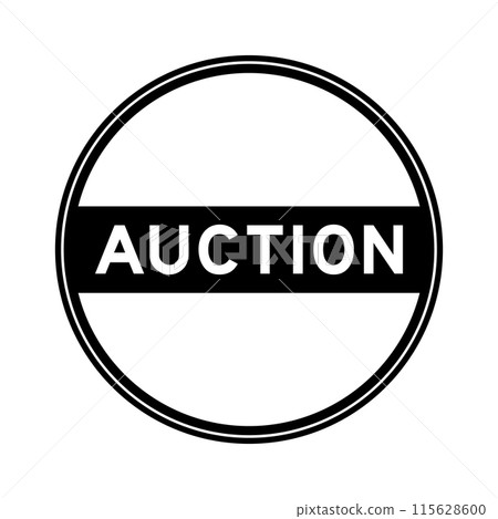 Black color round seal sticker in word auction on white background Black color round seal sticker in word auction on white background 115628600