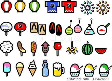 夏季節日圖示集(顏色) 夏季節日圖示集(顏色) 115628882