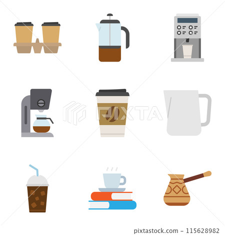 Barista coffee icons set, coffee shop elements. Barista coffee icons set, coffee shop elements. 115628982