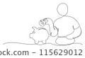 Piggy bank One line drawing on white background 115629012