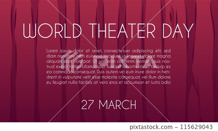 World theater day, 27 March vector invitation poster, red curtains draperies decoration on theatre scene greeting banner 115629043