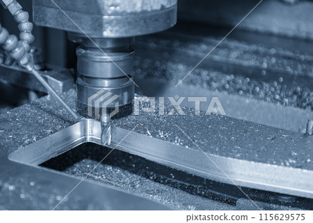 The contour cutting process on NC milling machine with flat end mill tools. The contour cutting process on NC milling machine with flat end mill tools. 115629575