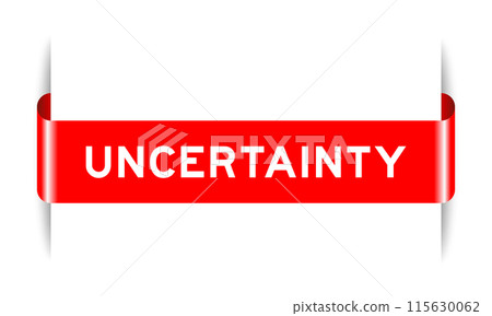 Red color inserted label banner with word uncertainty on white background 115630062