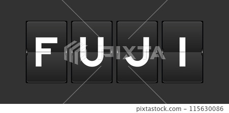 Black color analog flip board with word fuji on gray background Black color analog flip board with word fuji on gray background 115630086