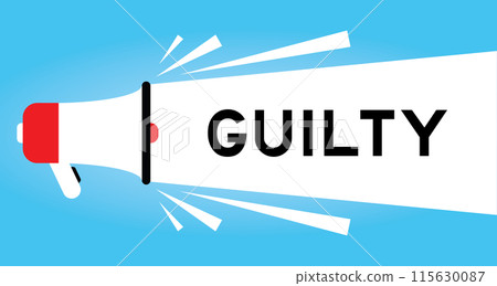 Color megaphone icon with word guilty in white banner on blue background 115630087