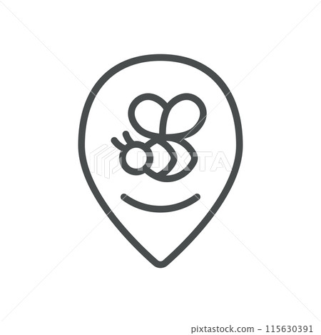 Bee Farm Location Point Icon. Simple Line Illustration of a Map Pin with a Bee, Representing the Location of a Bee Farm. 115630391