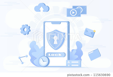 Data protection and protect personal detail concept. Safety and security technology. Sensitive information safety, security, account protect. Identity to access data. Flat design vector illustration. 115630690