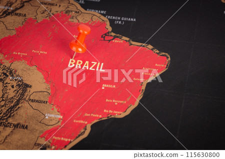 Red Pin Marking Brazil on Map Red Pin Marking Brazil on Map 115630800