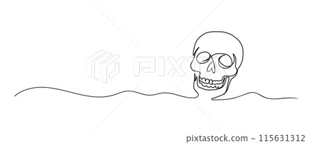 Skull skeleton continuous one line drawing, single line art element, minimalist sketch line vector illustration, halloween spooky concept 115631312