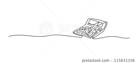 Calculator continuous one line drawing, single line art element, minimalist sketch line vector illustration, back to school concept Calculator continuous one line drawing, single line art element, minimalist sketch line vector illustration, back to school concept 115631336