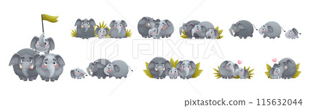 Elephant Family with Parent and Sweet Baby Together Engaged in Different Activity Vector Set Elephant Family with Parent and Sweet Baby Together Engaged in Different Activity Vector Set 115632044