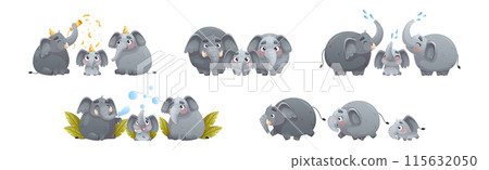 Elephant Family with Parent and Sweet Baby Together Engaged in Different Activity Vector Set Elephant Family with Parent and Sweet Baby Together Engaged in Different Activity Vector Set 115632050