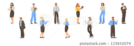 Cheerful Man and Woman Office Worker Vector Illustration Set Cheerful Man and Woman Office Worker Vector Illustration Set 115632074
