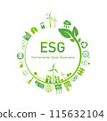 Sustainability development, ESG, green energy, sustainable industry, ecological production concept banner. Environmental, Social, Corporate Governance 115632104