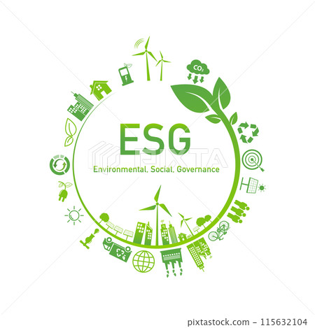 Sustainability development, ESG, green energy, sustainable industry, ecological production concept banner. Environmental, Social, Corporate Governance 115632104