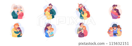 Embracing People Character Loving and Feeling Happy Vector Illustration Set 115632151