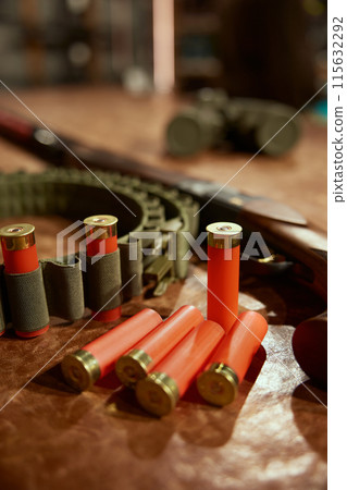 Bullets cartridge and belt chain for storage in weapon shop 115632292
