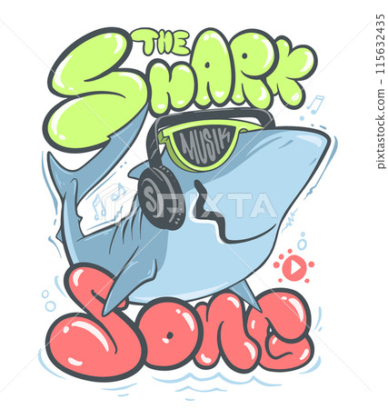 Shark t-shirt surf print design, vector illustration 115632435