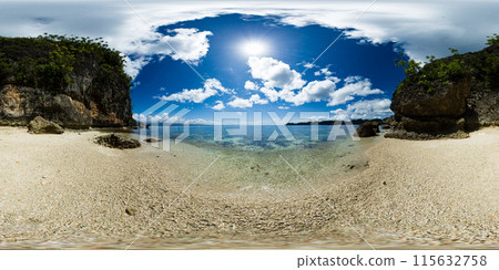 Ocean waves on beach in Sohoton Cove. Socorro, Surigao del Norte, Philippines. VR 360. Ocean waves on beach in Sohoton Cove. Socorro, Surigao del Norte, Philippines. VR 360. 115632758