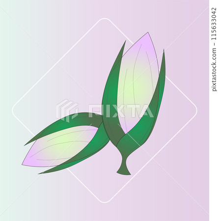 Spring Bud Flower. Abstract contemporary Modern Trendy Vector Illustration, hand drawn Botanical elements. White Frame decorated with Violet Purple Pink Green Bud Flowers on elegant art background 115633042
