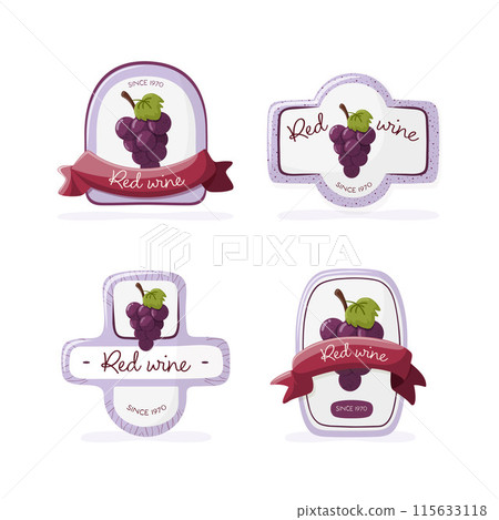 Red wine label set with bunch of purple grapes Red wine label set with bunch of purple grapes 115633118