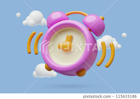 3D purple alarm clock ringing icon minimal time countdown and wake up three dimensional illustration 3D purple alarm clock ringing icon minimal time countdown and wake up three dimensional illustration 115633186