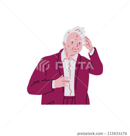 Elderly man anxiously holds his head with his hands. Alzheimer's disease. Elderly man anxiously holds his head with his hands. Alzheimer's disease. 115633278