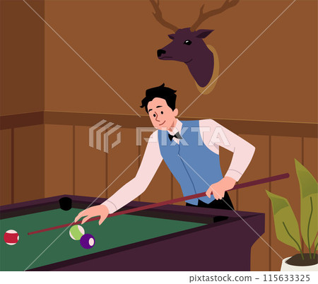 Sophisticated billiards play in rustic room vector illustration 115633325