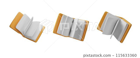 Open books with yellow covers 3D vector illustration icon set 115633360