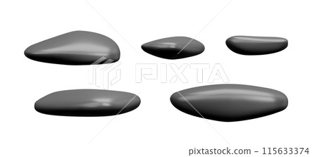 Smooth black stones 3D vector illustration set Smooth black stones 3D vector illustration set 115633374