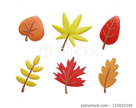 Colorful autumn leaves 3D icon set vector illustration 115633385