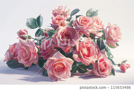 A bouquet of pink roses, hyper realistic, on white background 115633486
