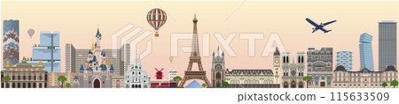 Cityscape of Paris, France. Vector illustration. Cityscape of Paris with sights 115633509
