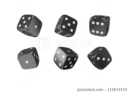 Game dice view from different angles realistic 3d vector icons set, black cube with white dots, gambling games casino 115633519