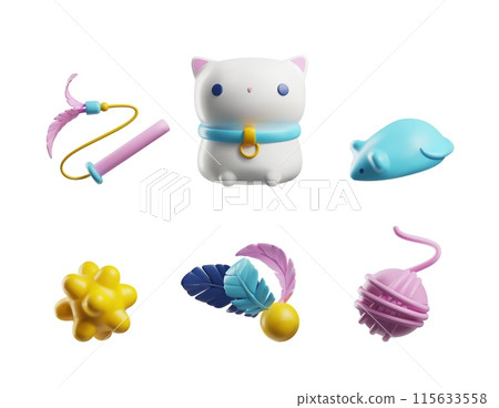 3D vector collection of toys and toys in a pet store. 115633558